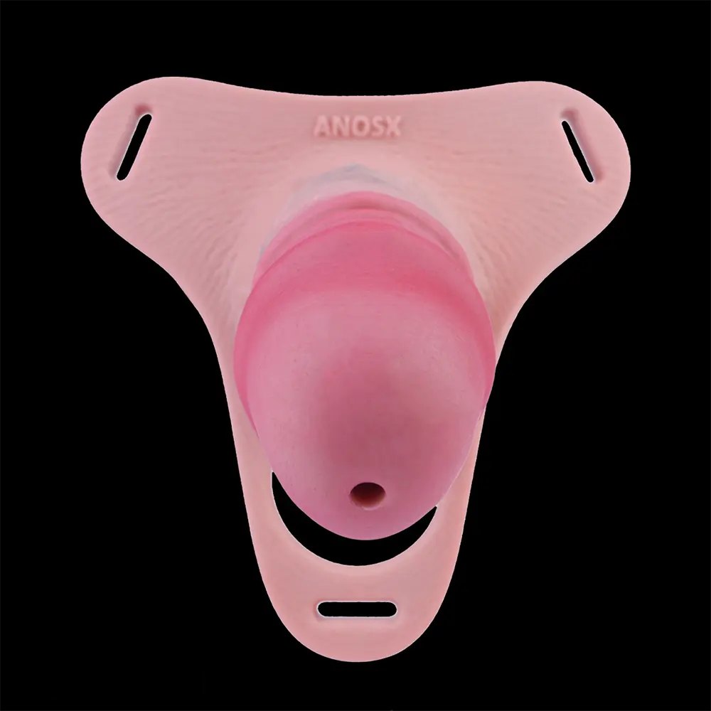 Flesh-tone silicone strap-on dildo with pink harness, photo 4