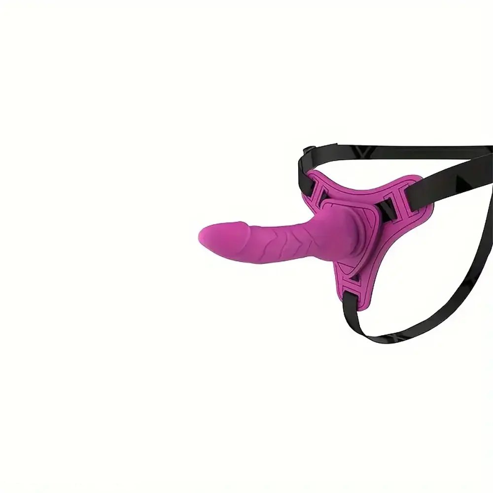 Pink silicone strap-on harness dildo