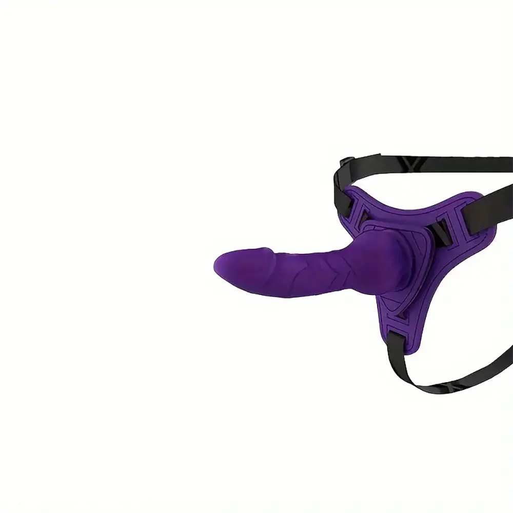 Purple silicone strap-on harness dildo