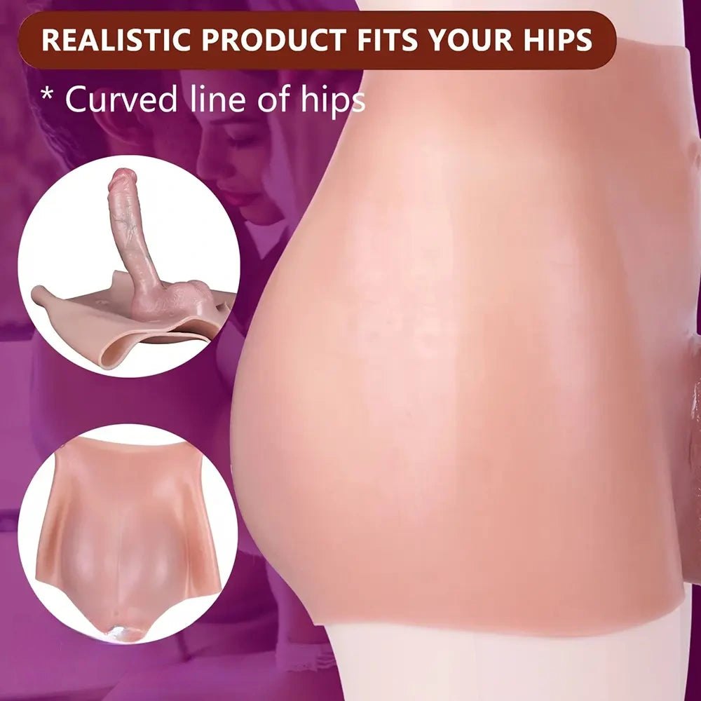 Flesh tone wearable silicone strap-on panty with built-in dildo, photo 7