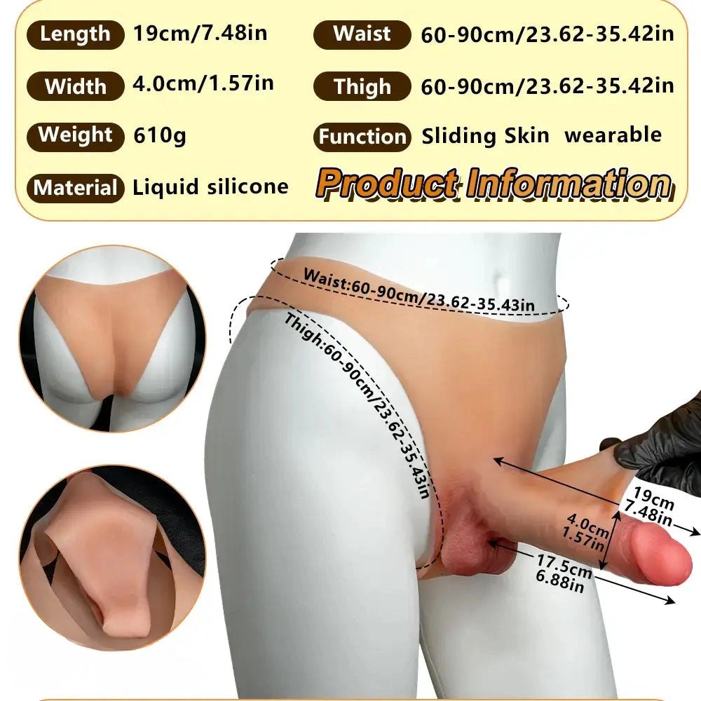 Flesh-toned silicone strap-on dildo with wing straps, photo 6