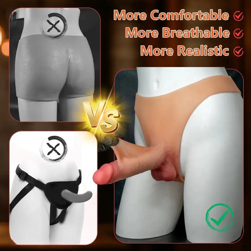 Flesh-toned silicone strap-on dildo with wing straps, photo 9