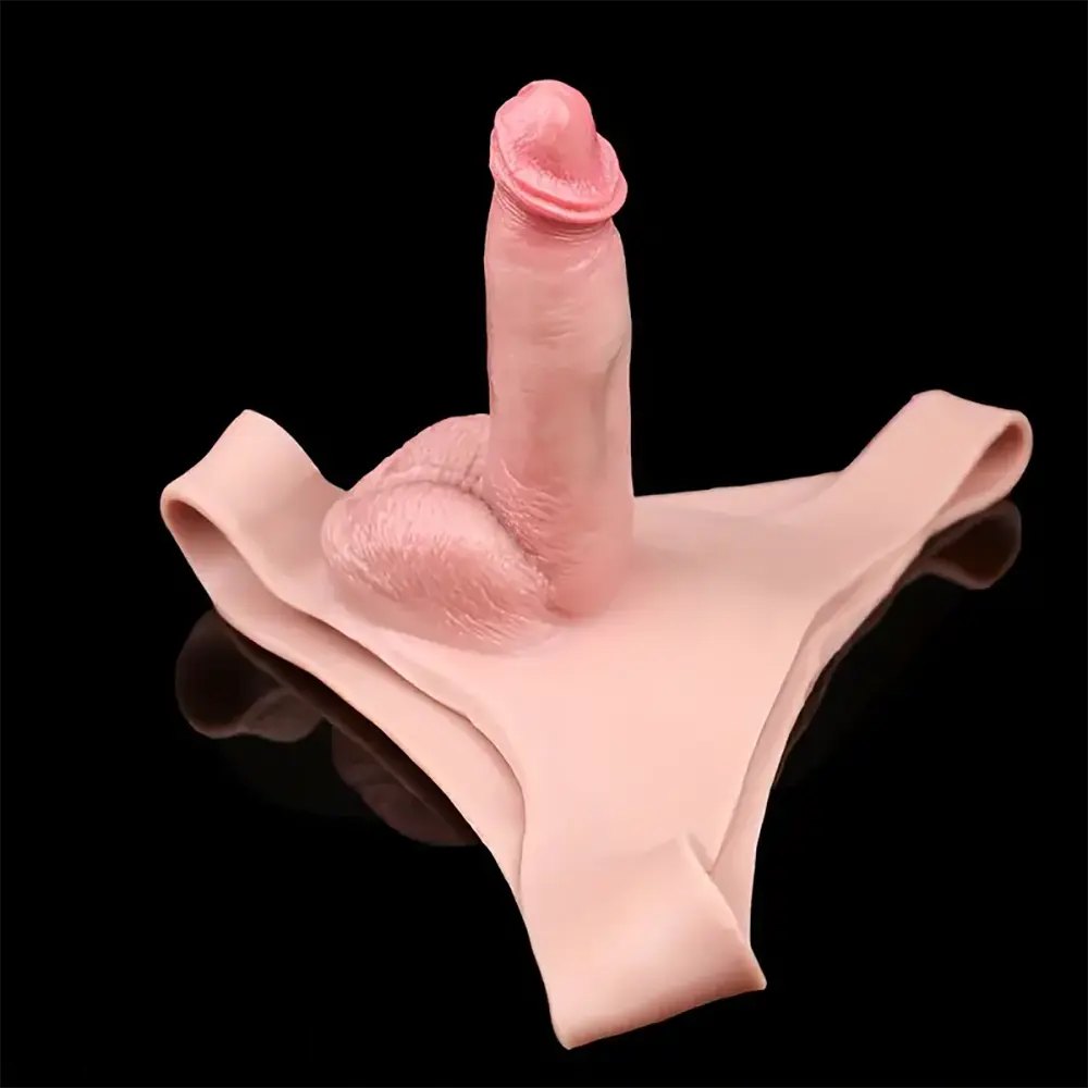 Flesh tone wearable silicone strap-on panty dildo, photo 2