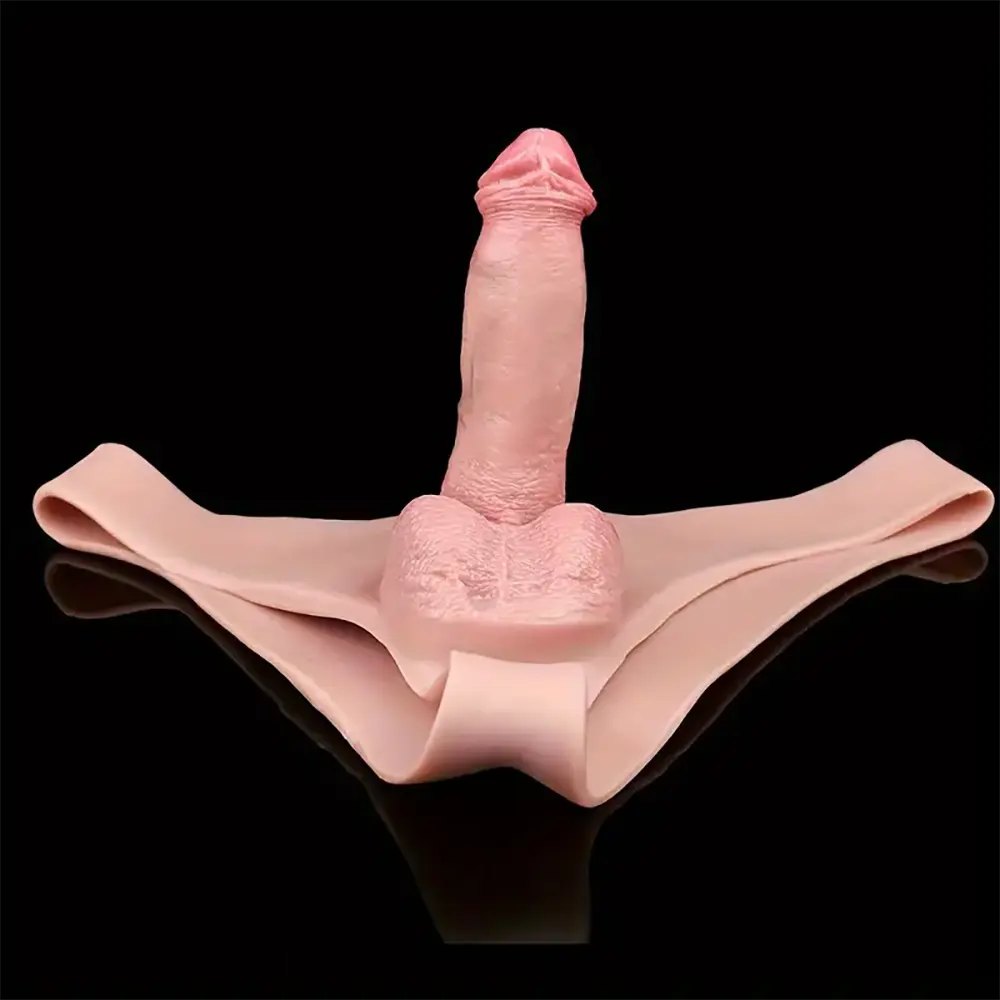 Flesh tone wearable silicone strap-on panty dildo, photo 4