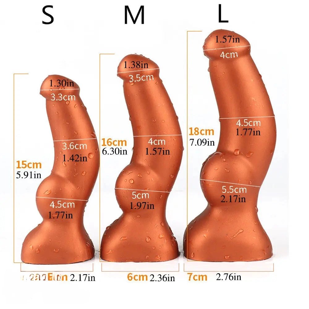 Gold wet-look knotted animal dildo