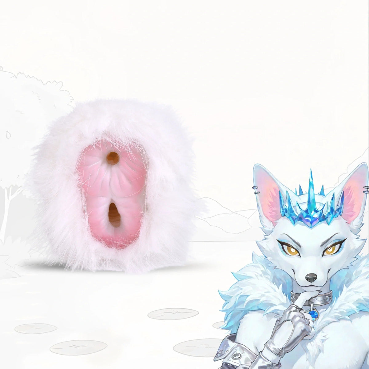 White fur masturbator, dual entry, photo 1
