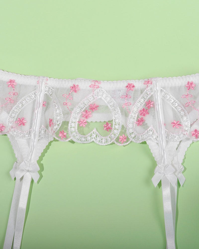 White heart lace cutout floral garter set, photo 13