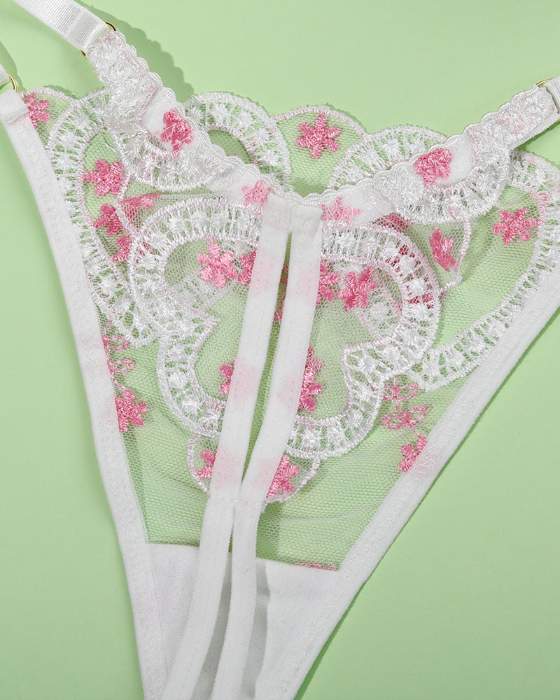 White heart lace cutout floral garter set, photo 14