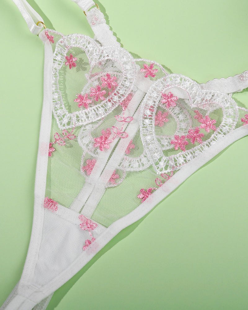 White heart lace cutout floral garter set, photo 15