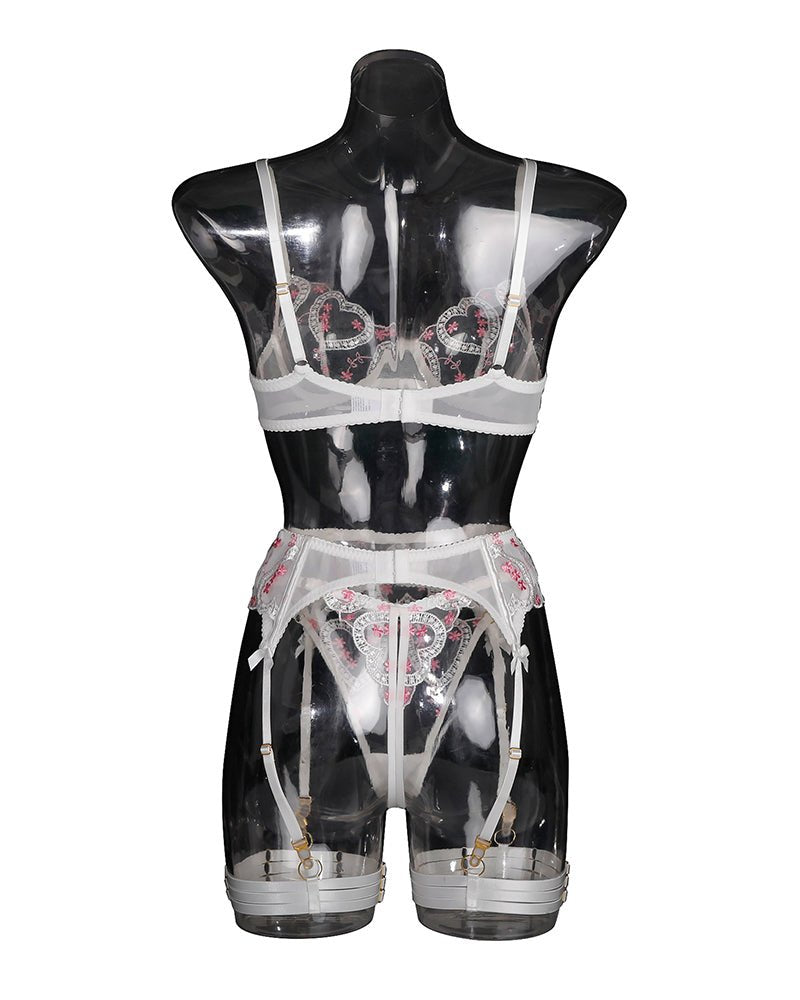 White heart lace cutout floral garter set, photo 7