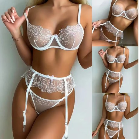 White rose embroidered bridal bra set, photo 3