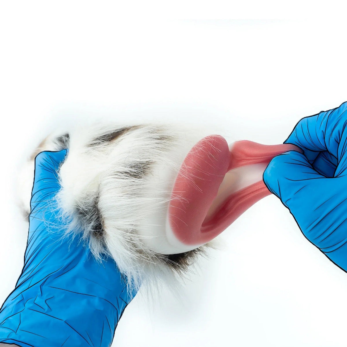 White spotted fur masturbator with pink mouth, photo 9