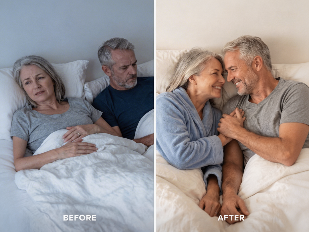 Before and after - couple distant vs couple embracing with the WildNightX Pillow