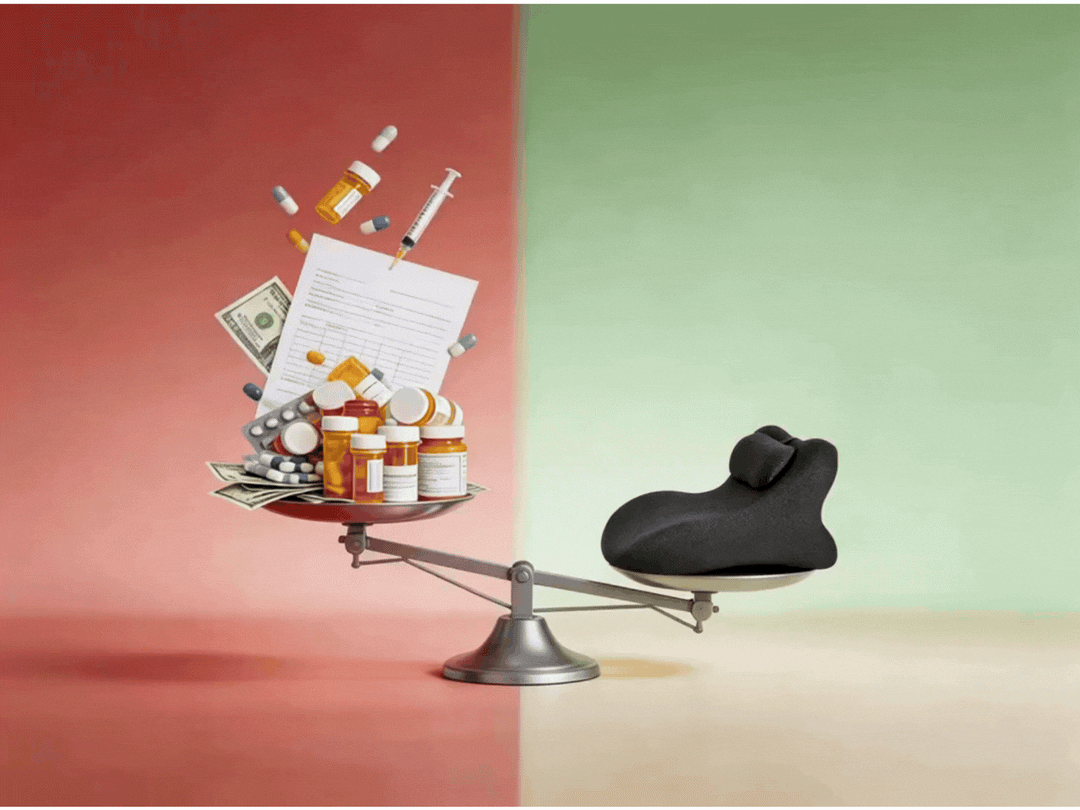 Balance scale comparing traditional treatment costs vs the WildNightX Pillow