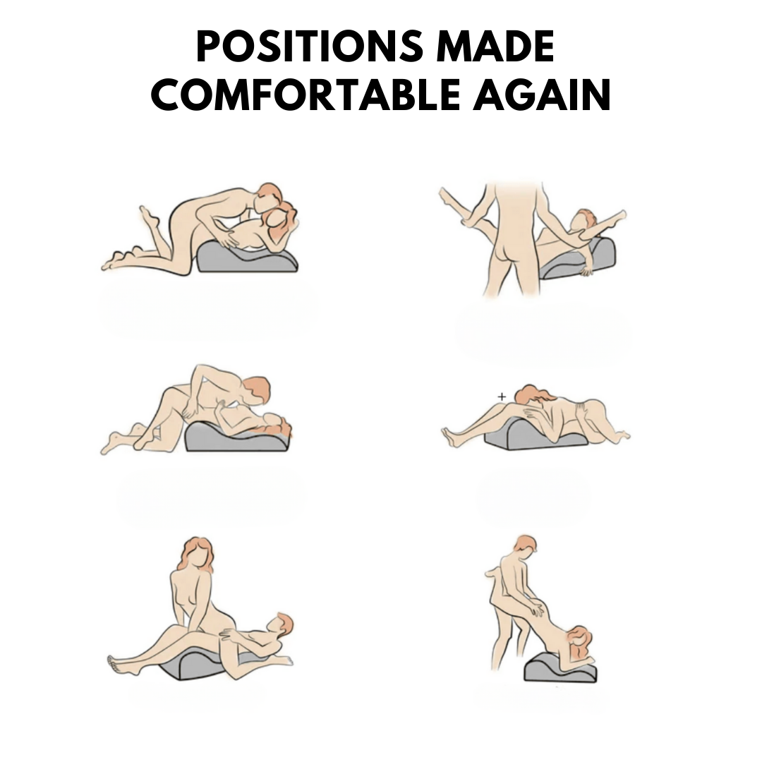 Illustrated grid of comfortable intimate positions using the WildNightX Pillow