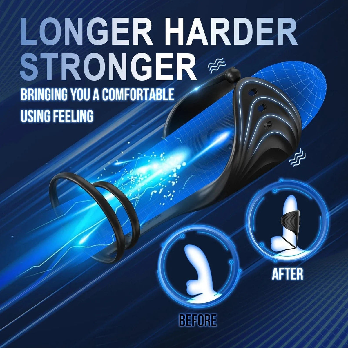 Wireless app controlled silicone glans massager with adjustable straps, photo 3