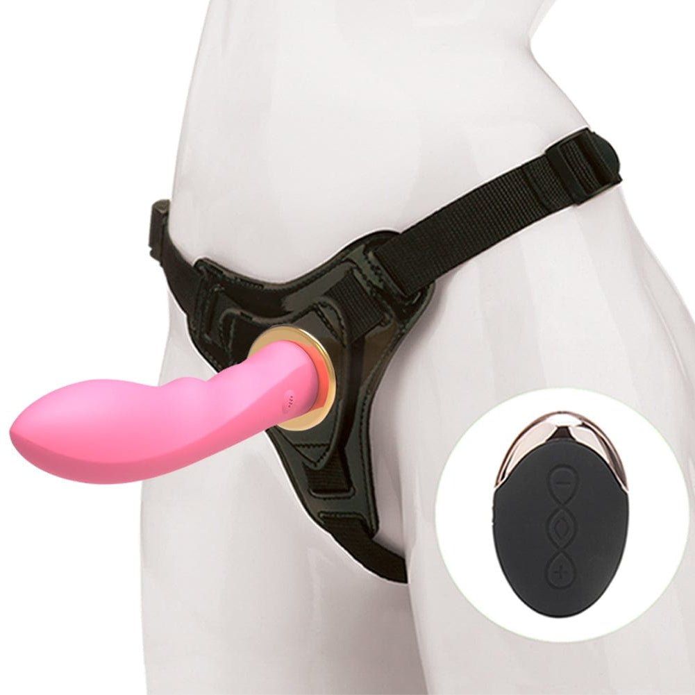 Pink wireless remote strap-on dildo harness
