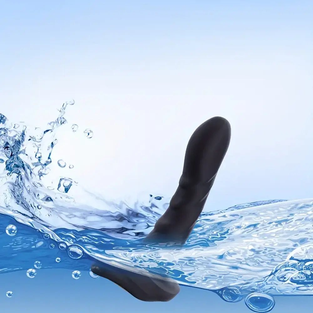 Black ribbed vibrating dildo with remote control, photo 2