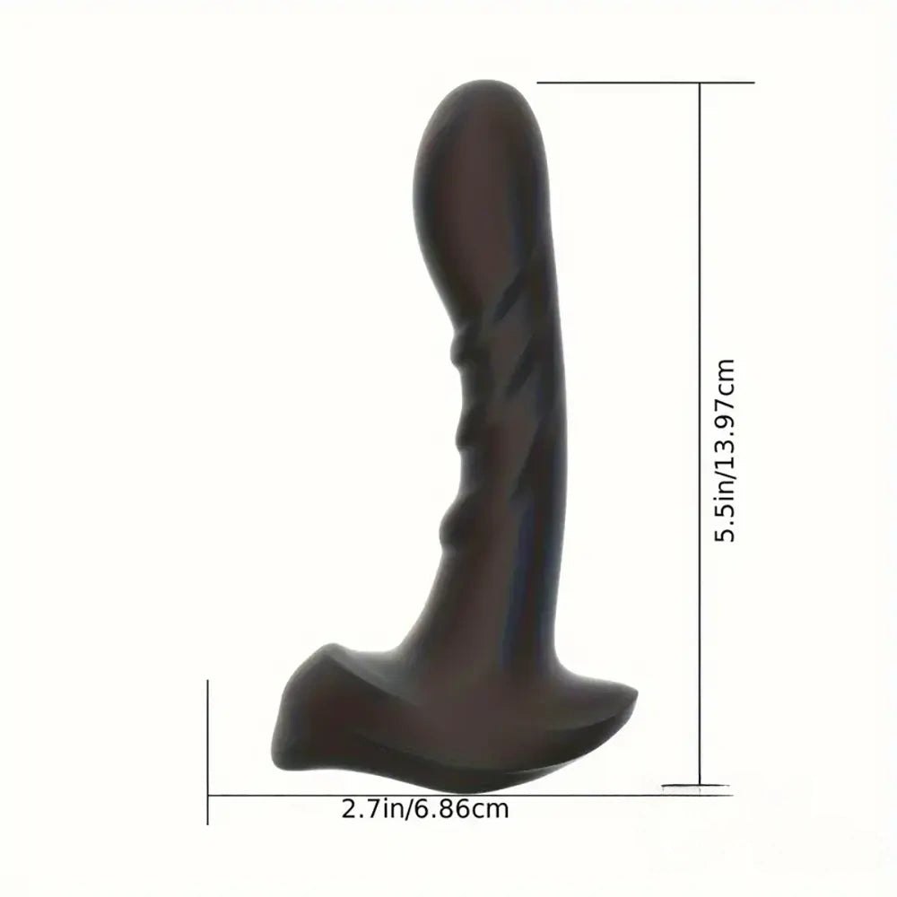 Black ribbed vibrating dildo with remote control, photo 7