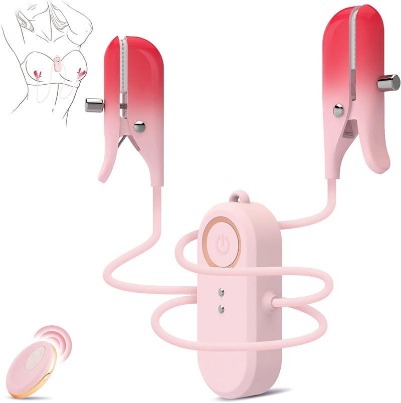 Pink wireless vibrating nipple clamps