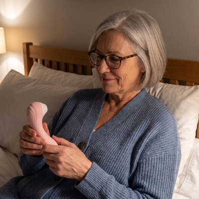 A woman relaxing in bed with the WildNightX Bloom