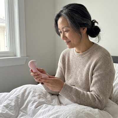 A woman holding the WildNightX Bloom by the window