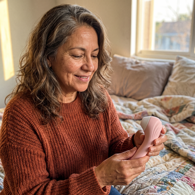A woman looking at the WildNightX Bloom at home