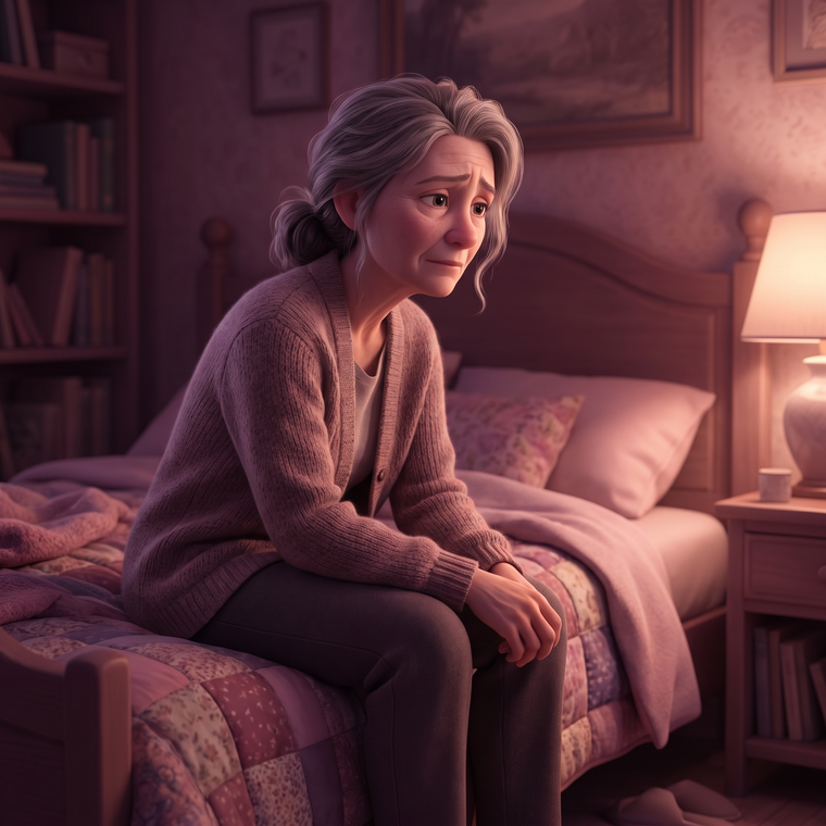 A woman sitting on the edge of the bed, feeling numb and distant