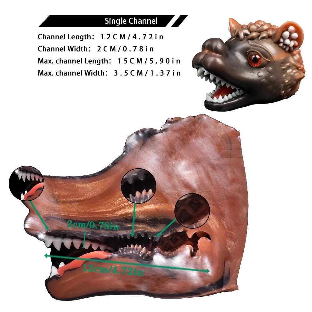 Dark brown wolf head masturbator with blood orange eyes, photo 13