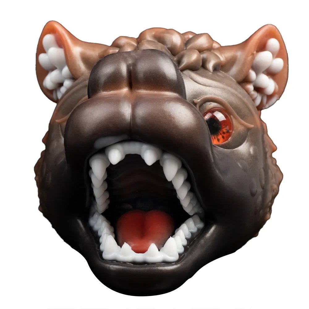 Dark brown wolf head masturbator with blood orange eyes, photo 3