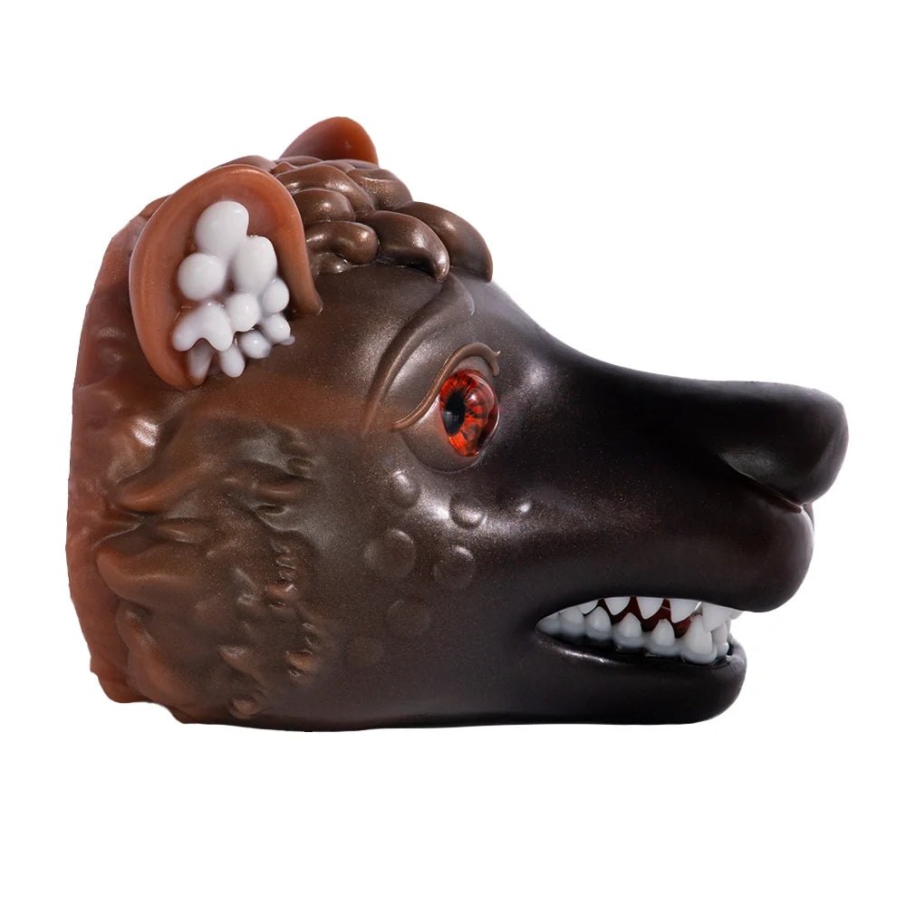 Dark brown wolf head masturbator with blood orange eyes, photo 4