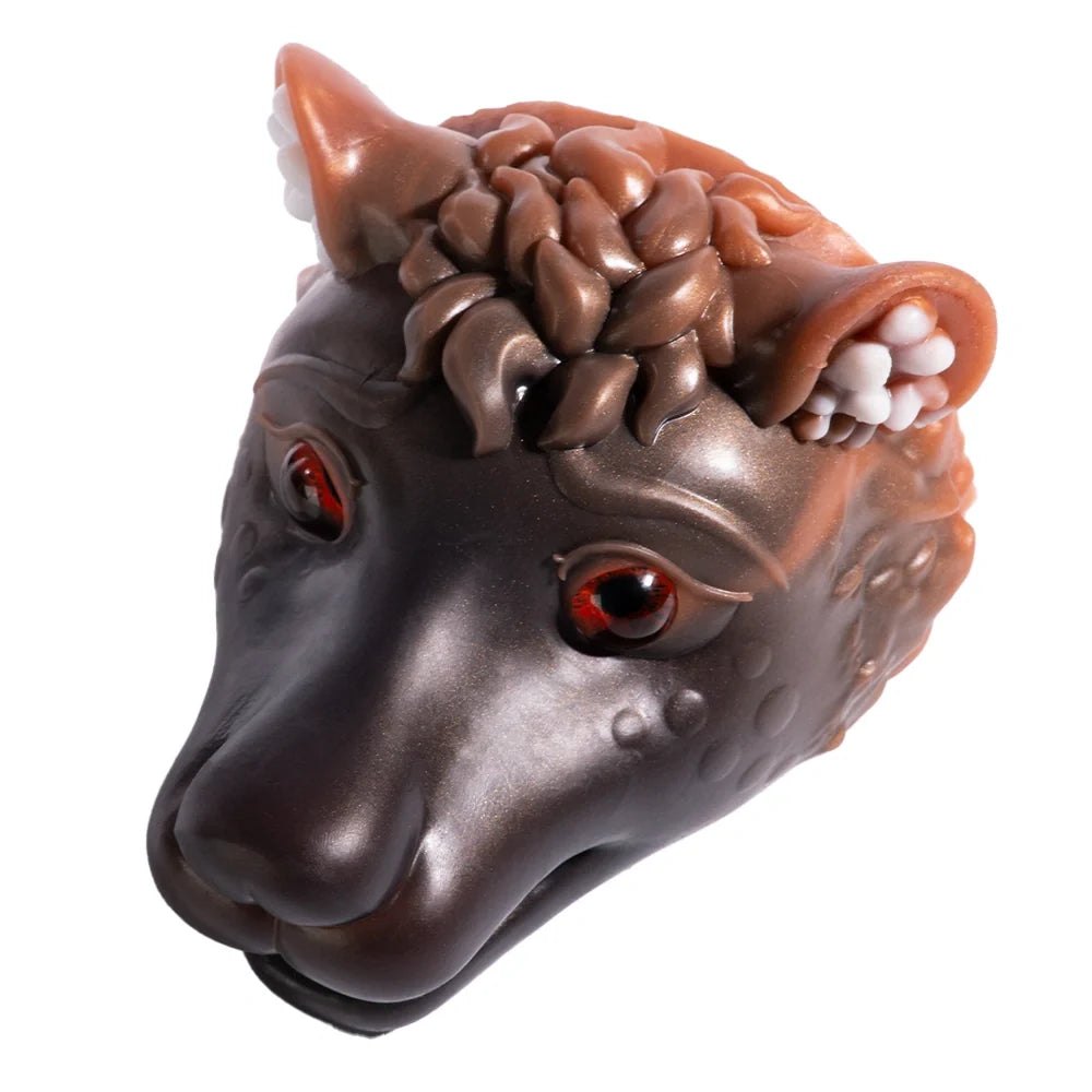 Dark brown wolf head masturbator with blood orange eyes, photo 5