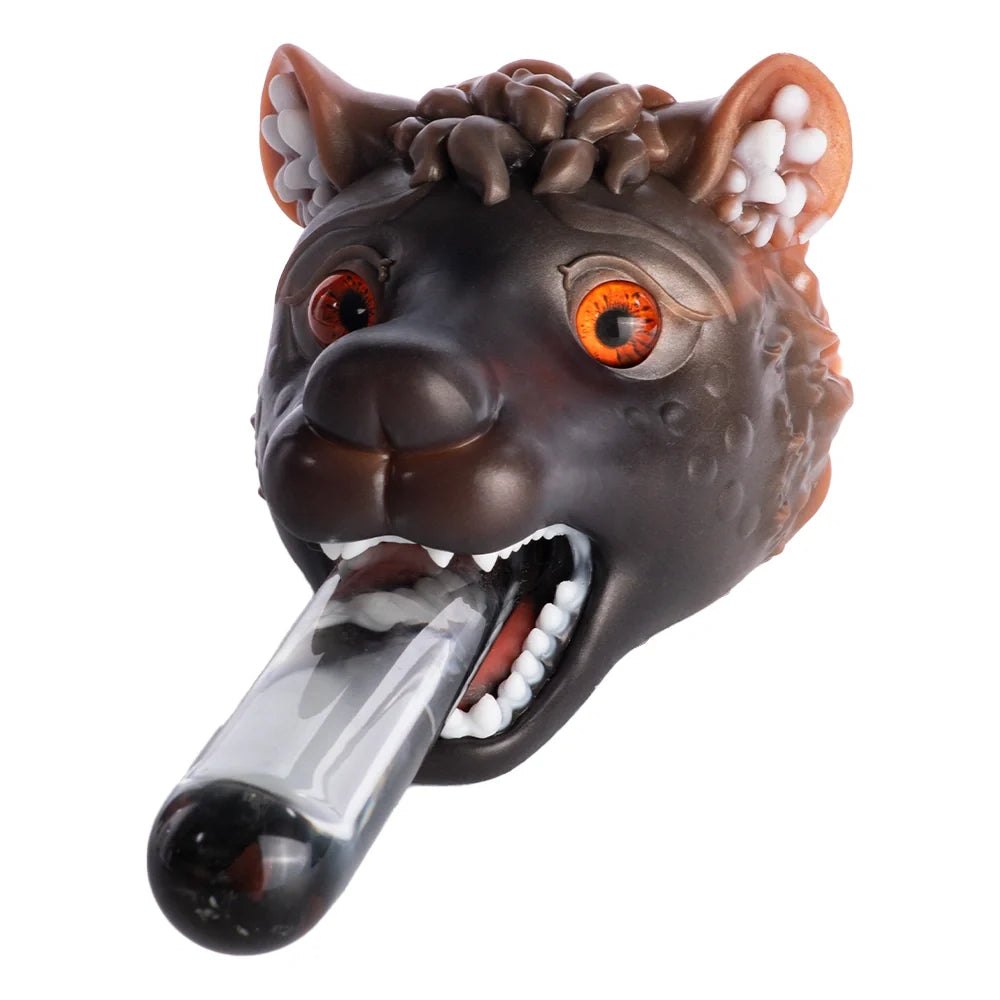 Dark brown wolf head masturbator with blood orange eyes, photo 6