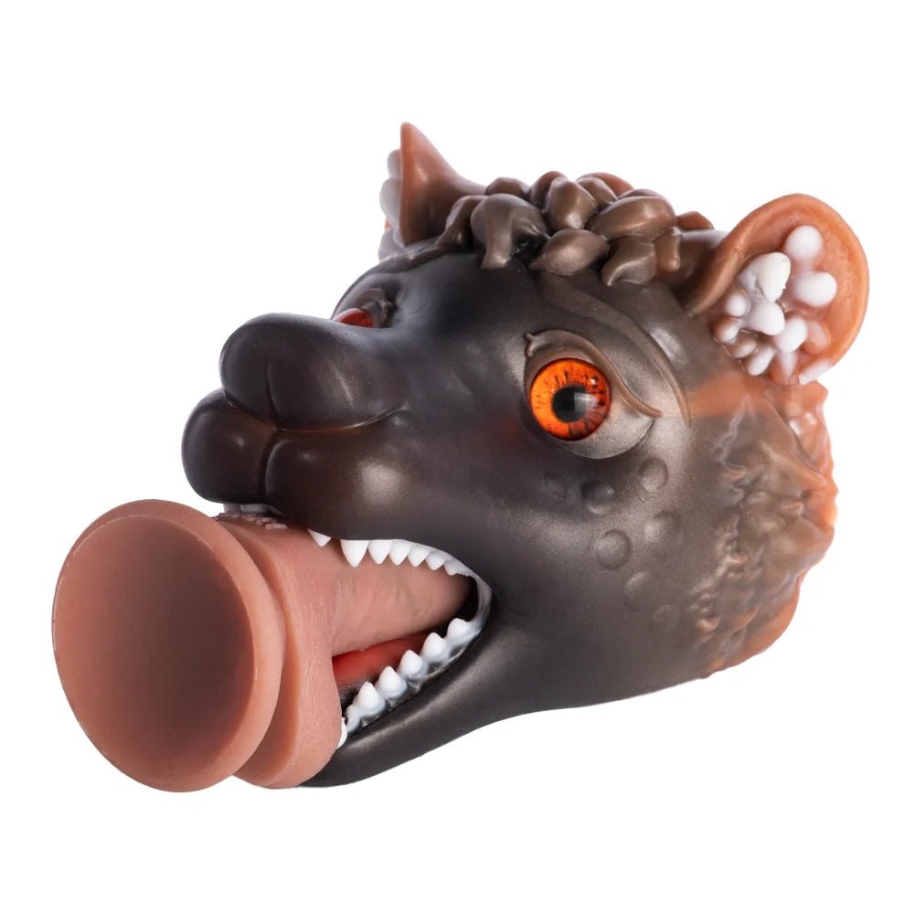 Dark brown wolf head masturbator with blood orange eyes, photo 7
