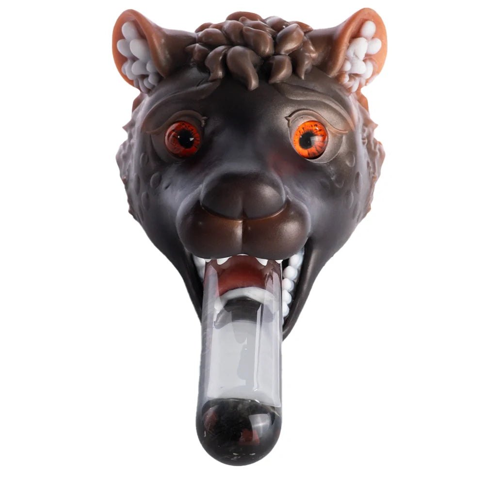 Dark brown wolf head masturbator with blood orange eyes, photo 8