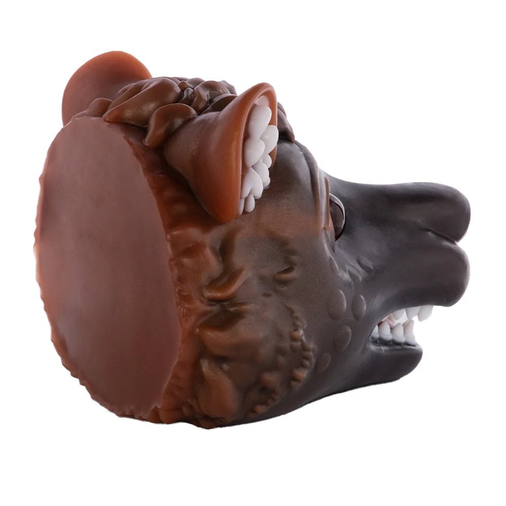 Dark brown wolf head masturbator with blood orange eyes, photo 9