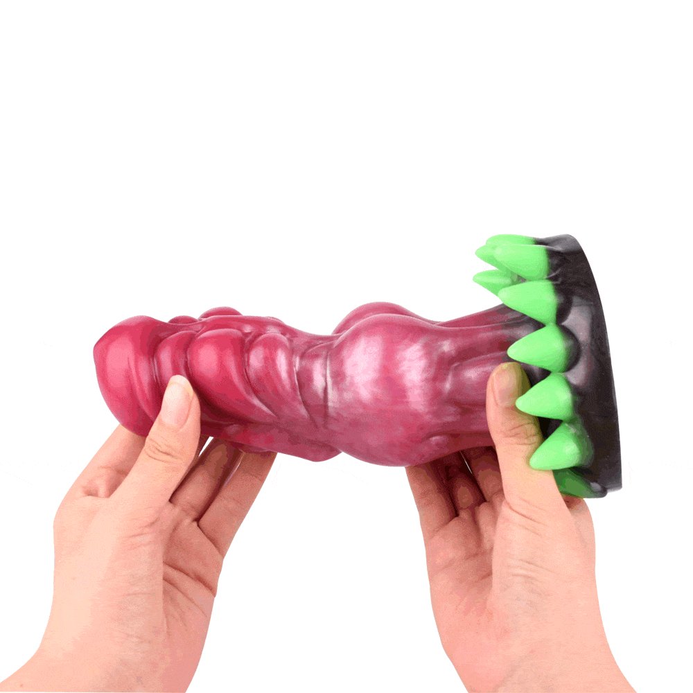 Pink wolf teeth fantasy dildo with suction cup base, photo 4