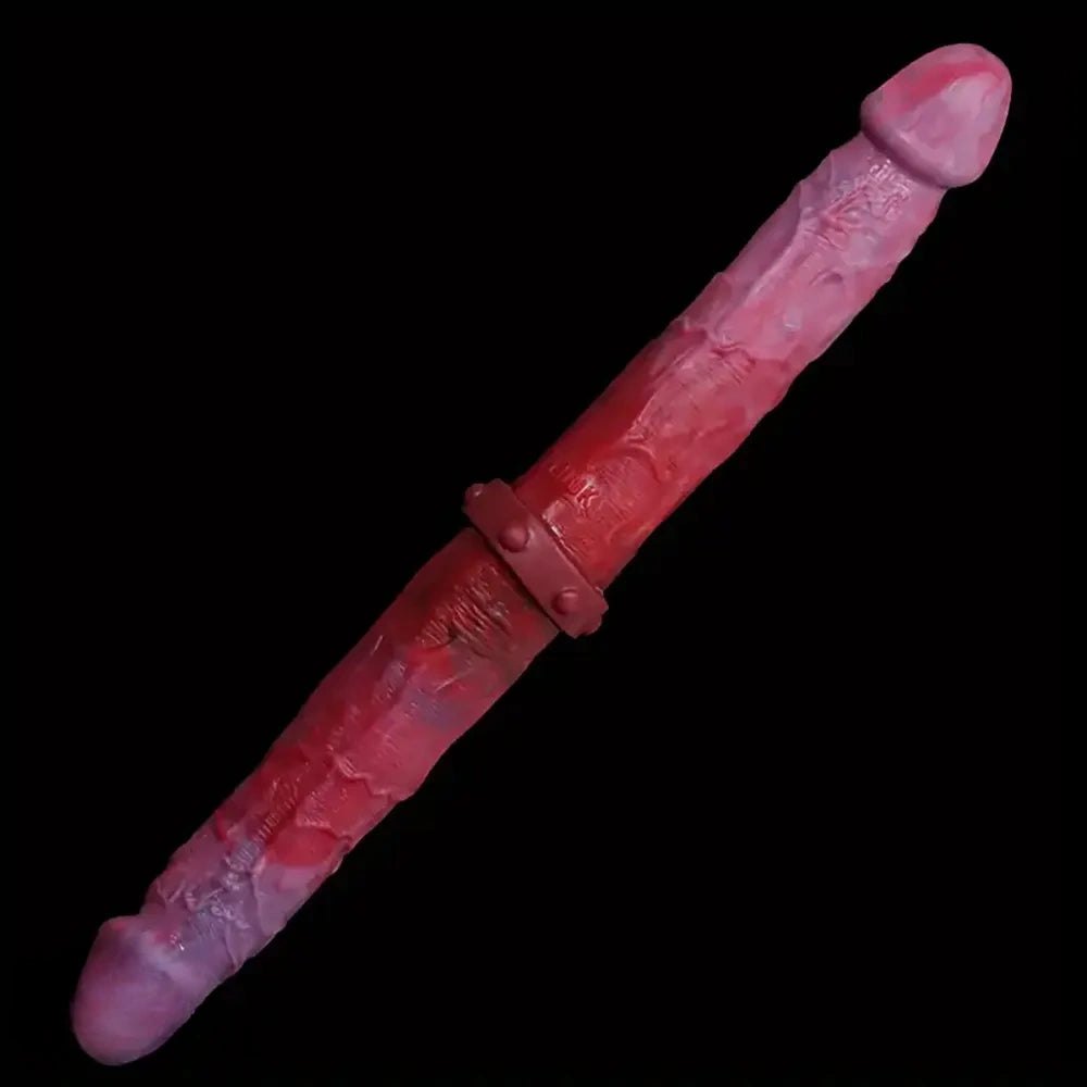 Colorful wrinkled double-head silicone dildo, photo 1
