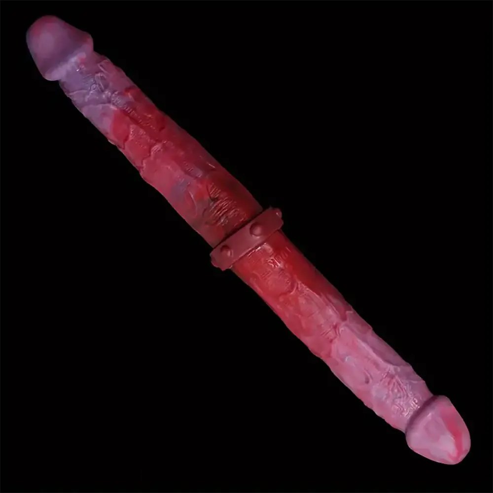 Colorful wrinkled double-head silicone dildo, photo 2