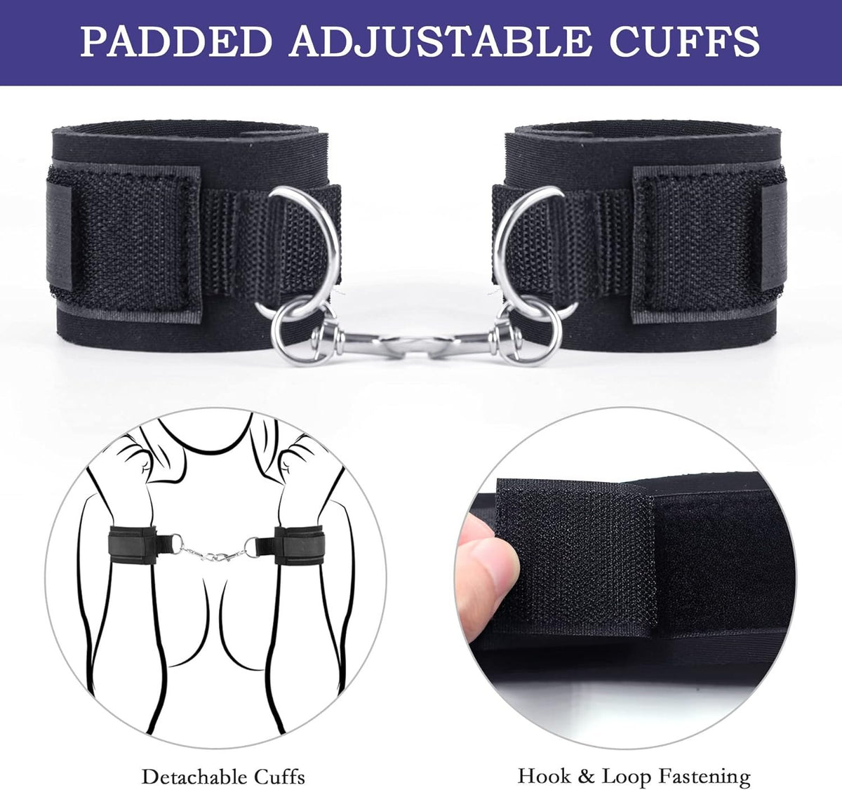 Black cotton-pad-Velcro wrist to thigh restraint strap, photo 2