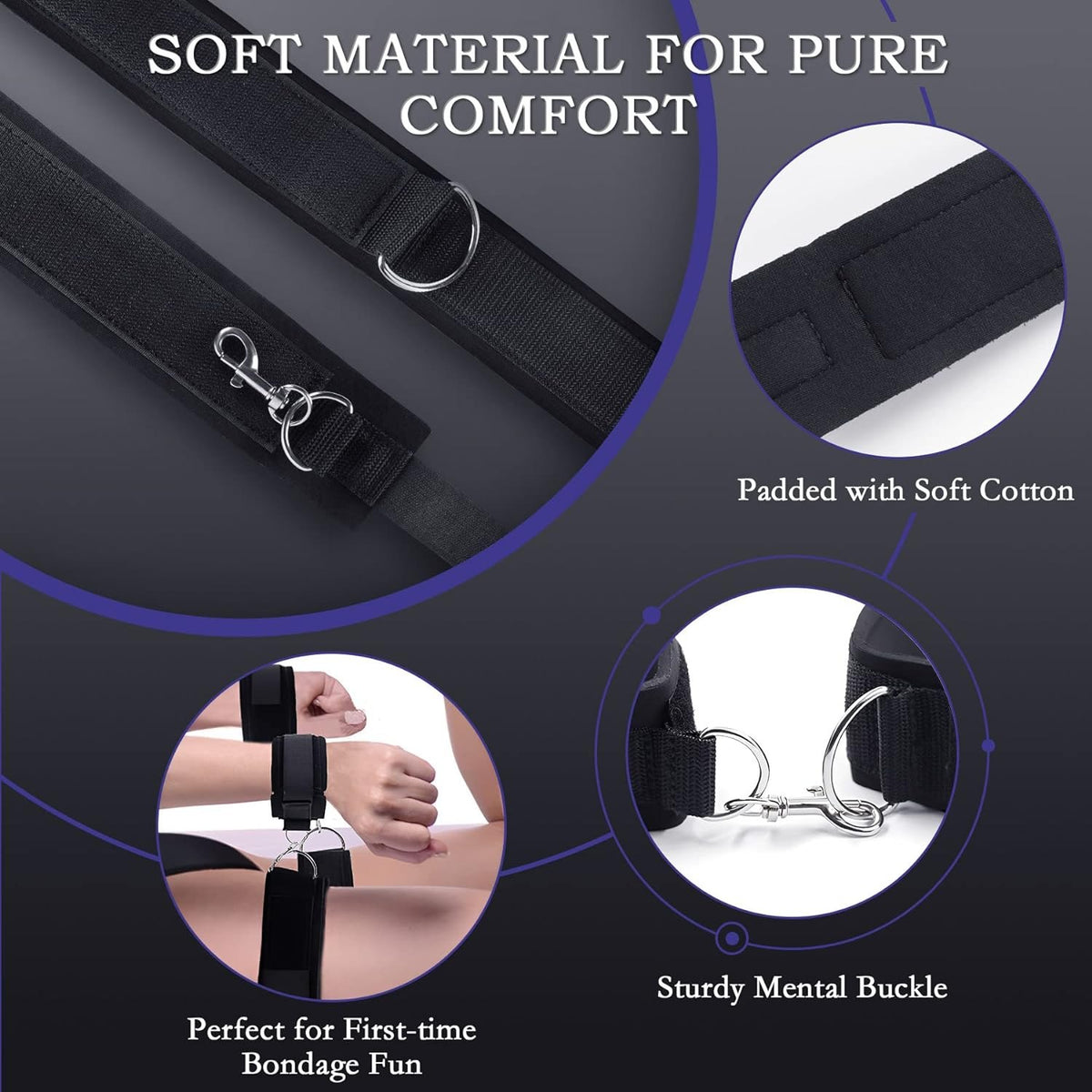 Black cotton-pad-Velcro wrist to thigh restraint strap, photo 3